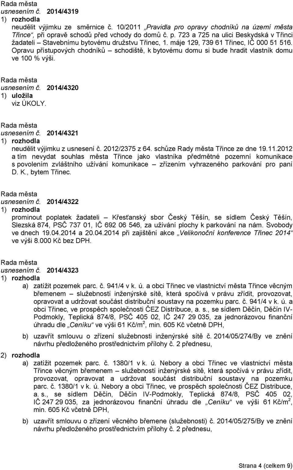 2012/2375 z 64. schůze Rady města Třince ze dne 19.11.