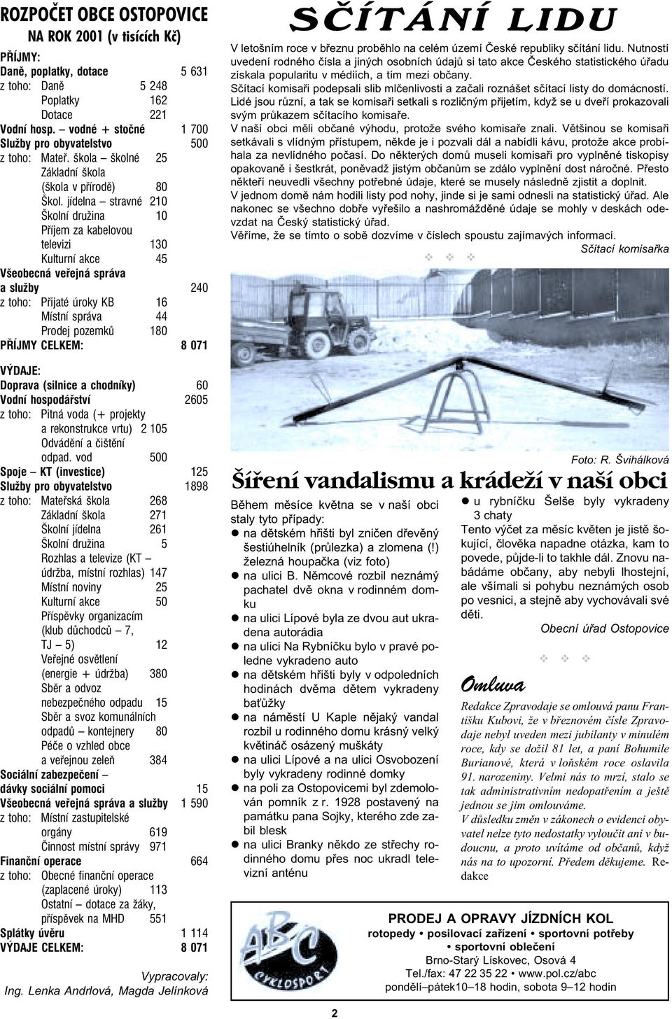 jídelna stravné210 Školní družina 10 Příjem za kabelovou televizi 130 Kulturní akce 45 Všeobecná veřejná správa a služby 240 z toho: Přijaté úroky KB 16 Místní správa 44 Prodej pozemků 180 PŘÍJMY