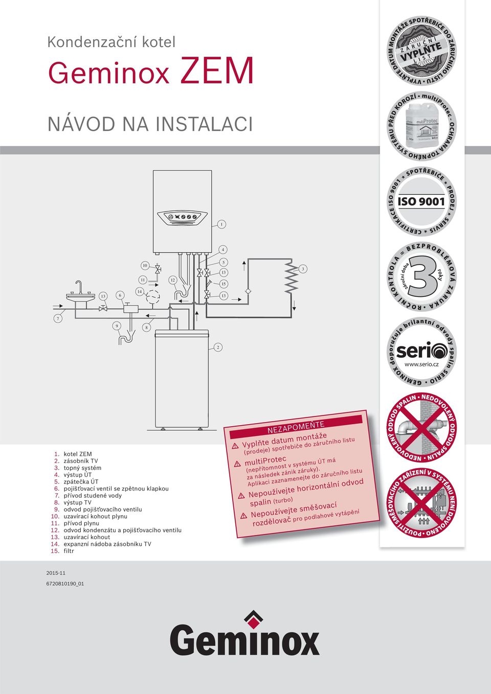 odvod kondenzátu a pojišťovacího ventilu 3. uzavírací kohout 4. expanzní nádoba zásobníku TV.