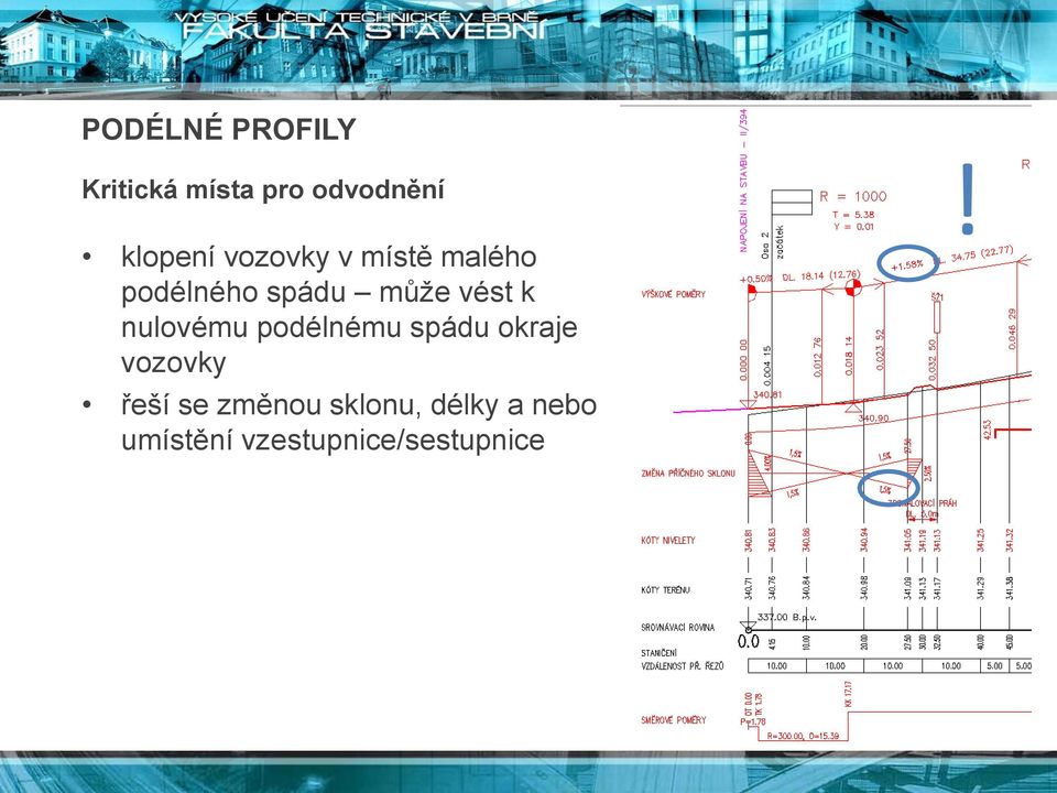 nulovému podélnému spádu okraje vozovky řeší se