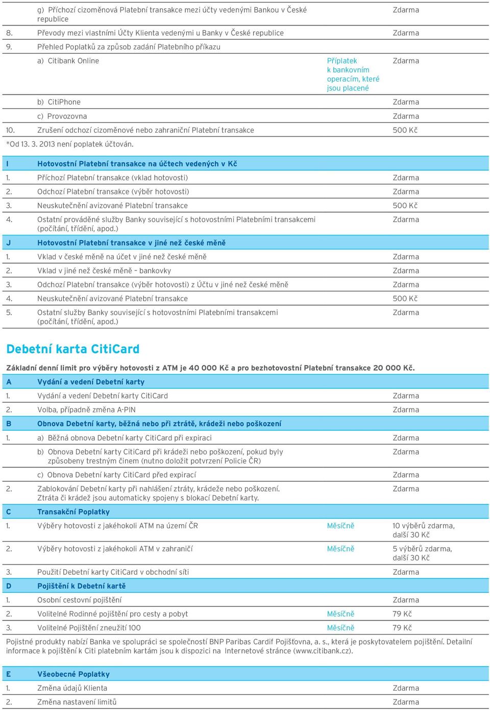 Zrušení odchozí cizoměnové nebo zahraniční Platební transakce 500 Kč *Od 13. 3. 2013 není poplatek účtován. I Hotovostní Platební transakce na účtech vedených v Kč 1.