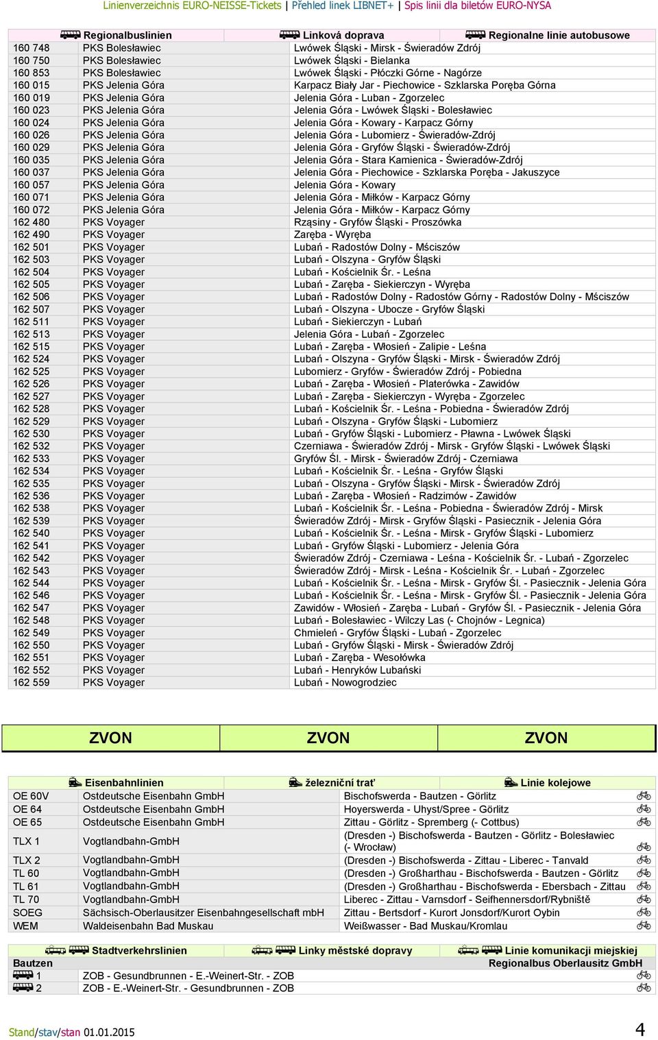 Jelenia Góra Jelenia Góra - Kowary - Karpacz Górny 160 026 PKS Jelenia Góra Jelenia Góra - Lubomierz - Świeradów-Zdrój 160 029 PKS Jelenia Góra Jelenia Góra - Gryfów Śląski - Świeradów-Zdrój 160 035