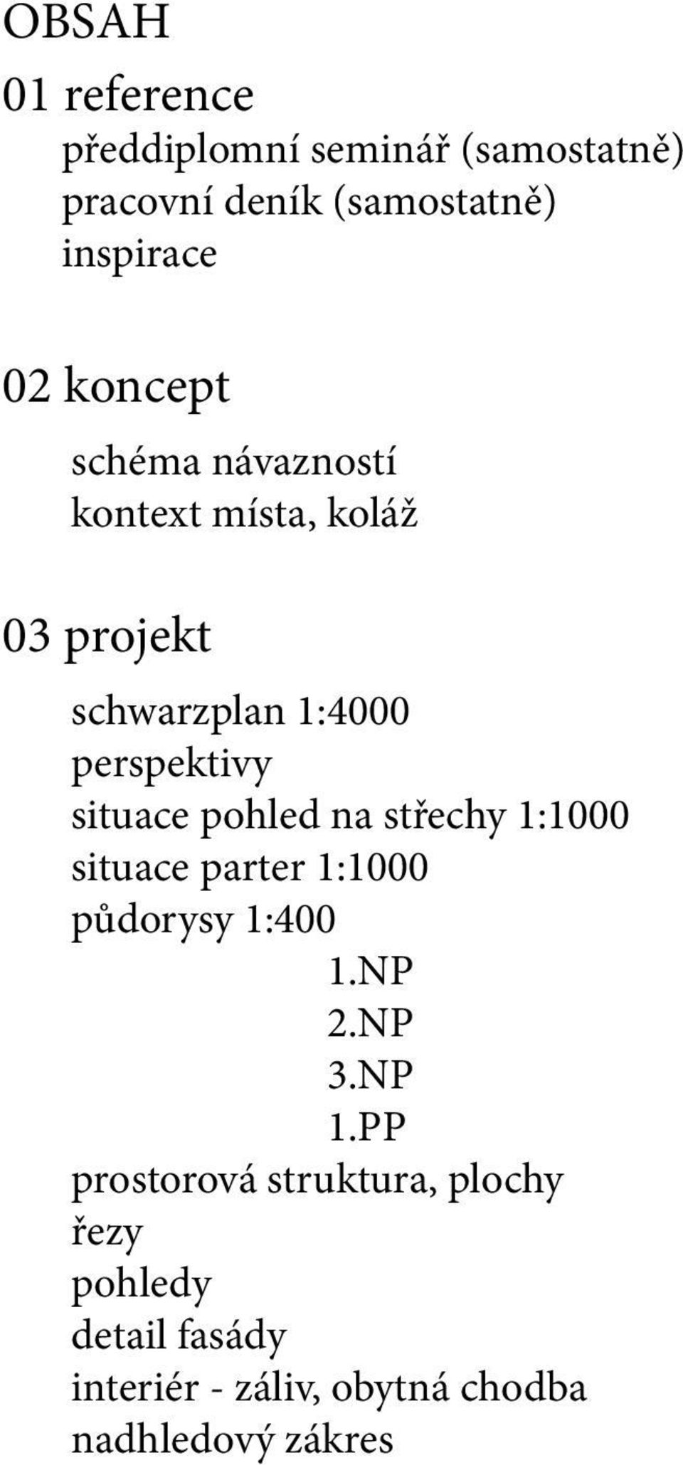situace pohled na střechy 1:1000 situace parter 1:1000 půdorysy 1:400 1.NP 2.NP 3.NP 1.