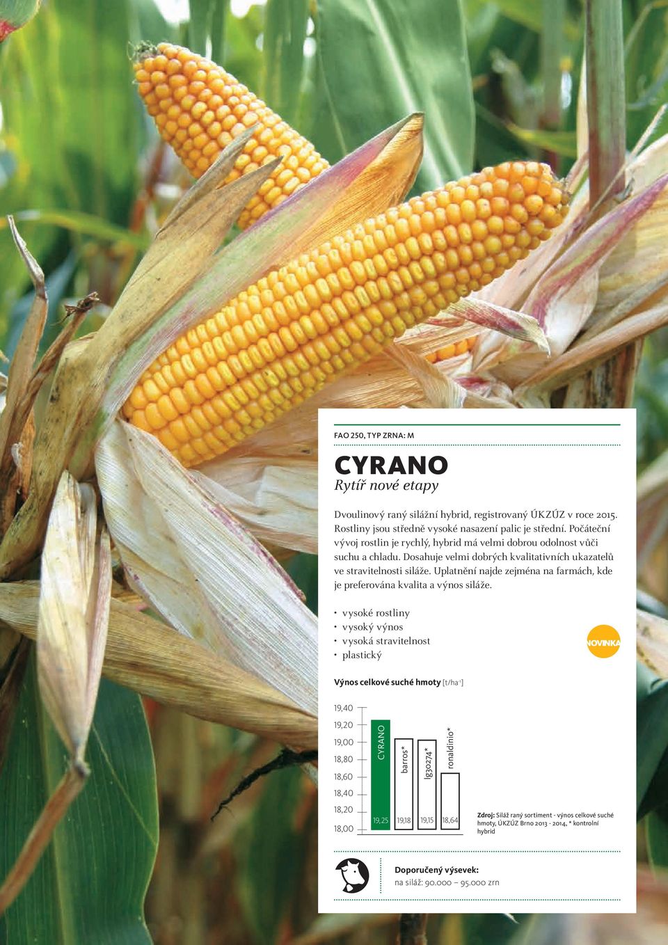Uplatnění najde zejména na farmách, kde je preferována kvalita a výnos siláže. vysoké rostliny vysoký výnos vysoká stravitelnost Výnos plastický celkové zelené hmoty (t.