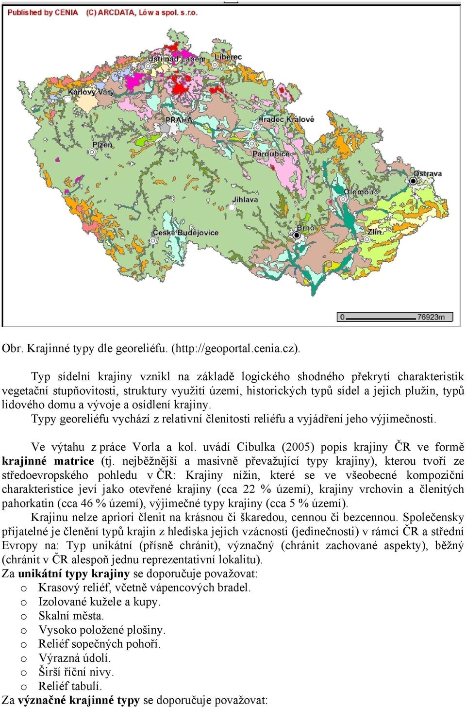 a osídlení krajiny. Typy georeliéfu vychází z relativní členitosti reliéfu a vyjádření jeho výjimečnosti. Ve výtahu z práce Vorla a kol.