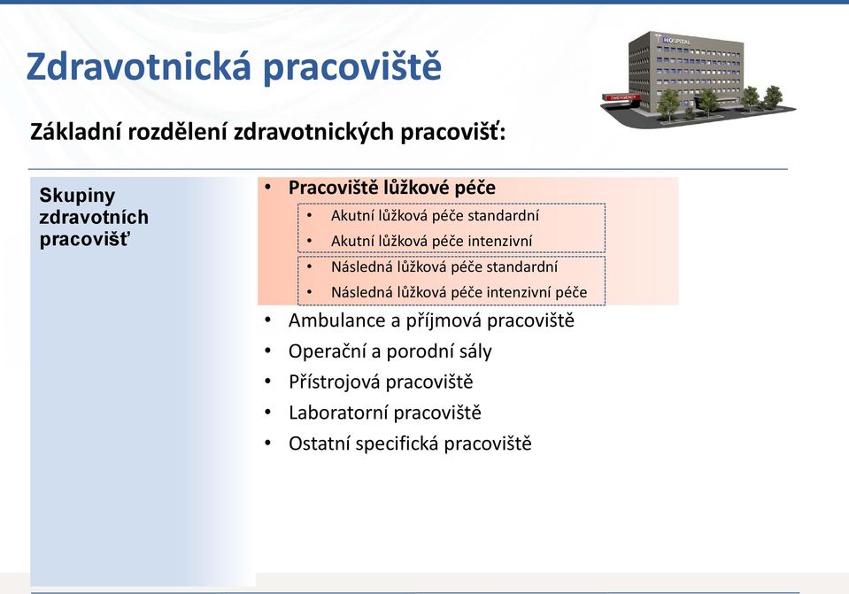 Následná lůžková péče standardní Následná lůžková péče intenzivní péče Ambulance a příjmová