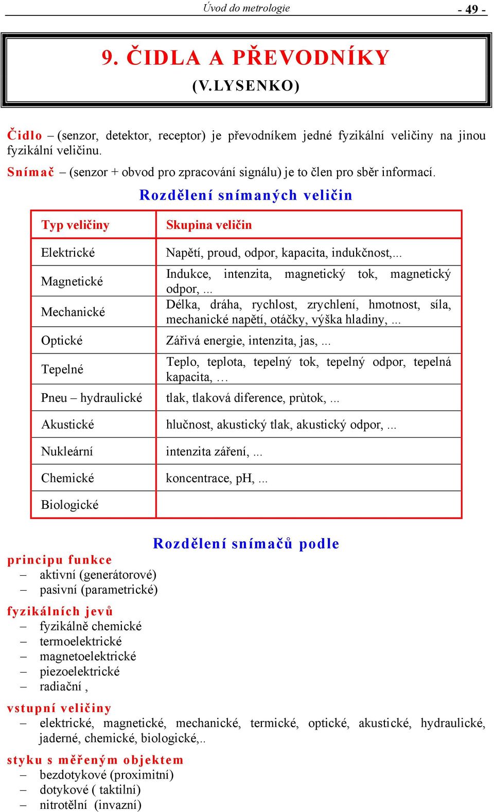 .. Magnetické Indukce, intenzita, magnetický tok, magnetický odpor,... Mechanické Délka, dráha, rychlost, zrychlení, hmotnost, síla, mechanické napětí, otáčky, výška hladiny,.