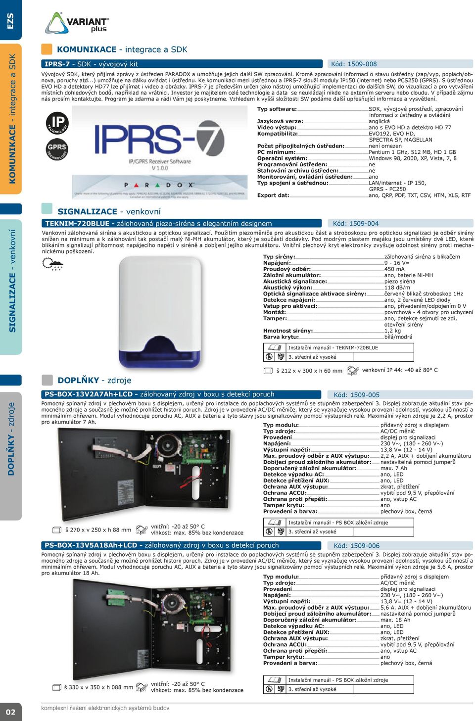 Ke komunikaci mezi ústřednou a IPRS-7 slouží moduly IP150 (internet) nebo PCS250 (GPRS). S ústřednou EVO HD a detektory HD77 lze přijímat i video a obrázky.