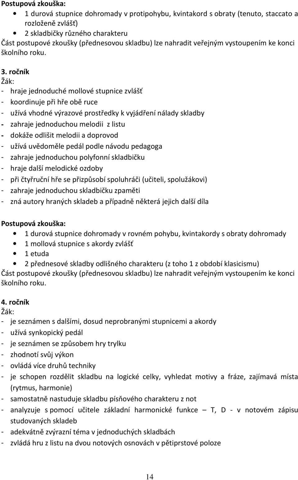 ročník - hraje jednoduché mollové stupnice zvlášť - koordinuje při hře obě ruce - užívá vhodné výrazové prostředky k vyjádření nálady skladby - zahraje jednoduchou melodii z listu - dokáže odlišit