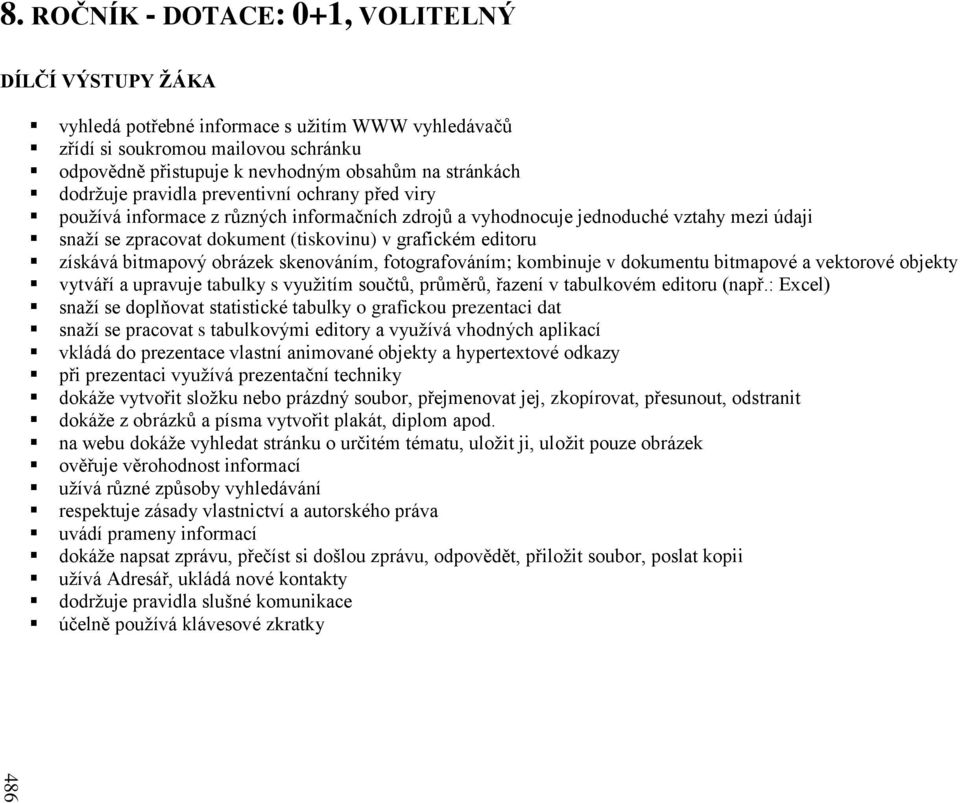 dodržuje pravidla preventivní ochrany před viry používá informace z různých informačních zdrojů a vyhodnocuje jednoduché vztahy mezi údaji snaží se zpracovat dokument (tiskovinu) v grafickém editoru