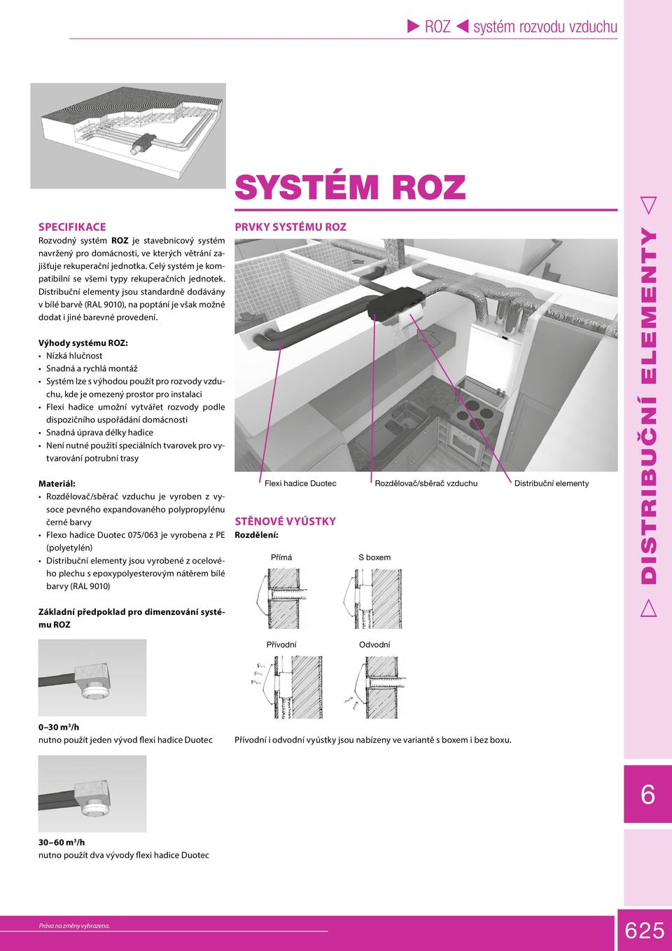 Výhody systému ROZ: Nízká hlučnost Snadná a rychlá montáž Systém lze s výhodou použít pro rozvody vzduchu, kde je omezený prostor pro instalaci Flexi hadice umožní vytvářet rozvody podle dispozičního