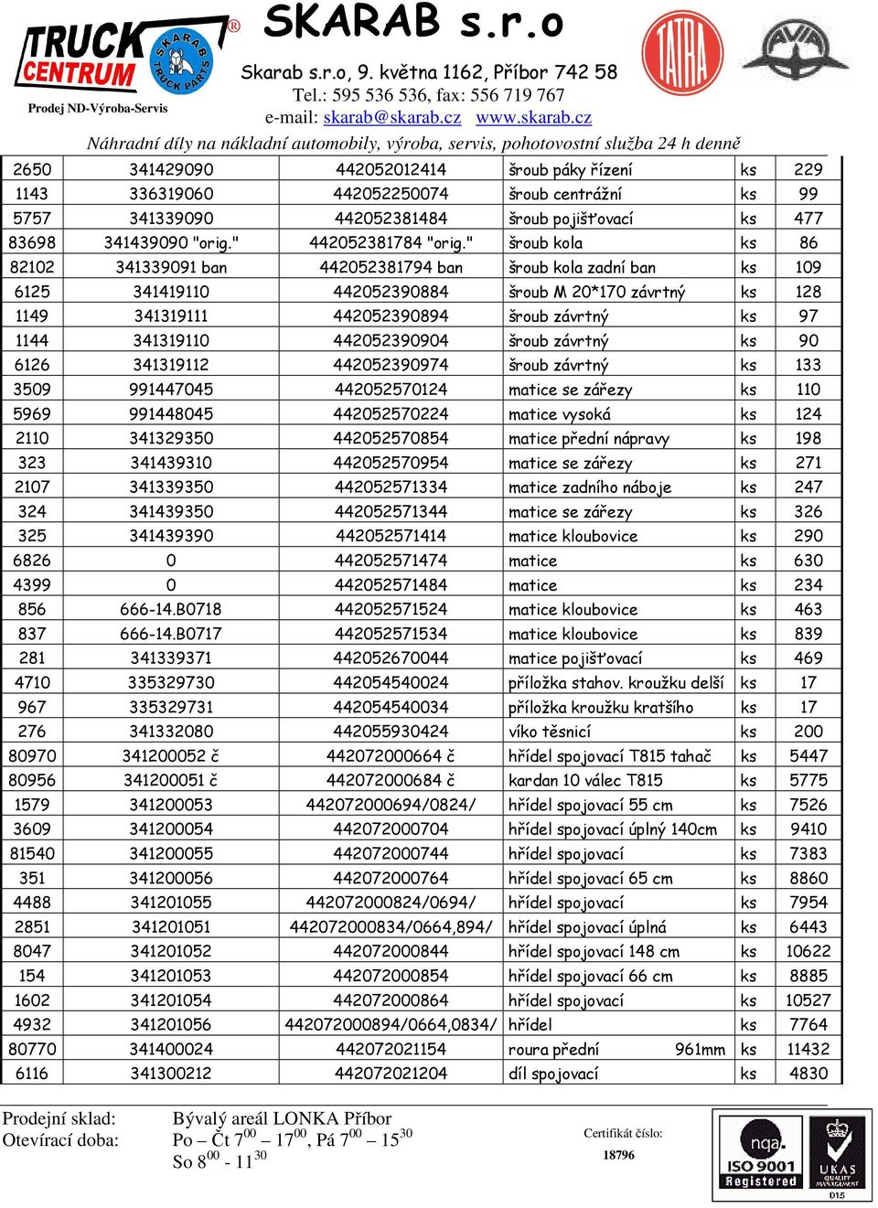 341319110 442052390904 šroub závrtný ks 90 6126 341319112 442052390974 šroub závrtný ks 133 3509 991447045 442052570124 matice se zářezy ks 110 5969 991448045 442052570224 matice vysoká ks 124 2110