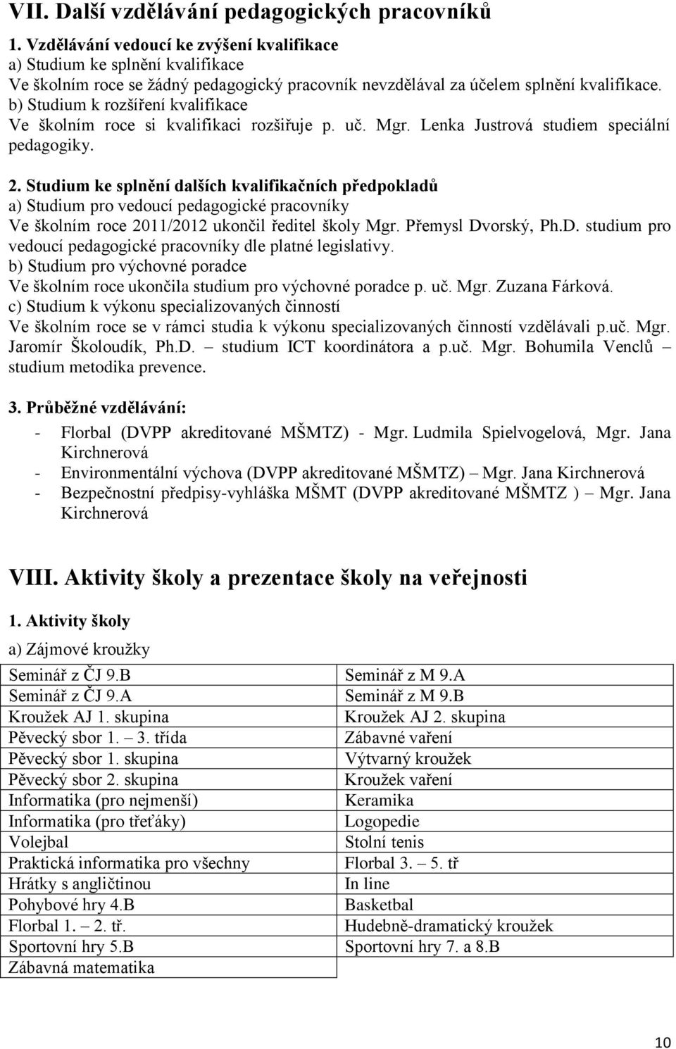 b) Studium k rozšíření kvalifikace Ve školním roce si kvalifikaci rozšiřuje p. uč. Mgr. Lenka Justrová studiem speciální pedagogiky. 2.