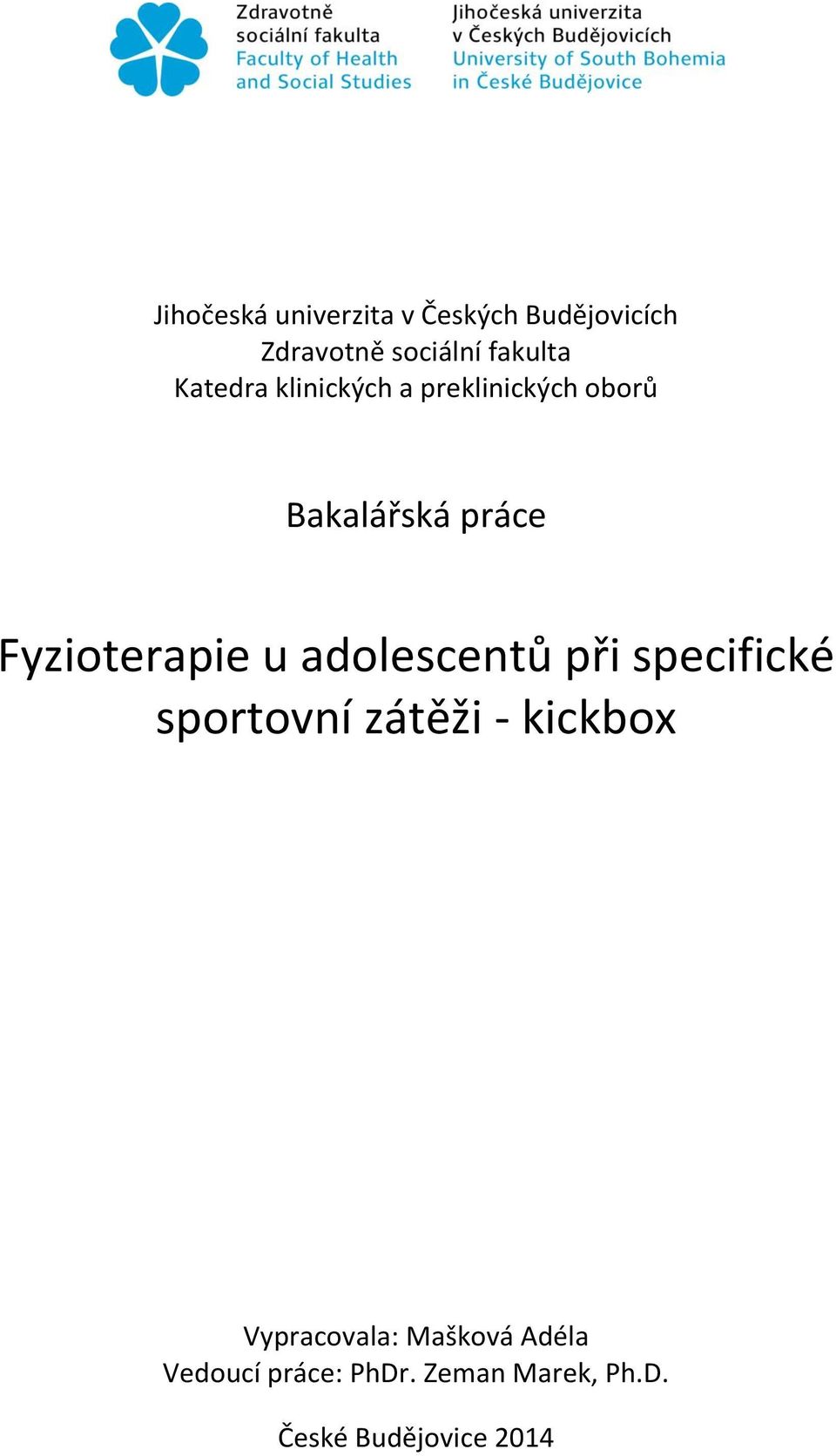 u adolescentů při specifické sportovní zátěži - kickbox Vypracovala: