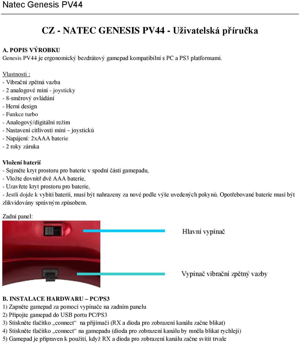 EN NATEC GENESIS PV44 USER MANUAL - PDF Stažení zdarma