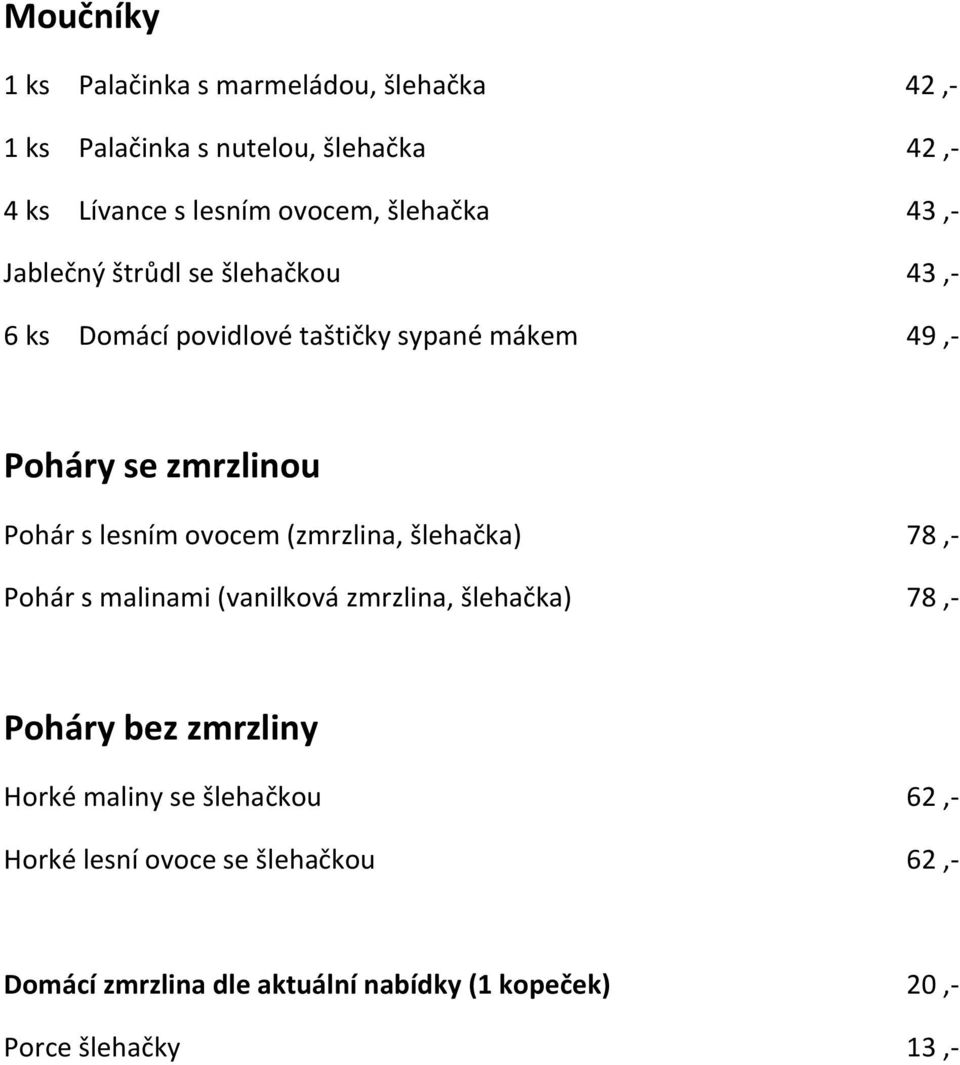 lesním ovocem (zmrzlina, šlehačka) 78,- Pohár s malinami (vanilková zmrzlina, šlehačka) 78,- Poháry bez zmrzliny Horké