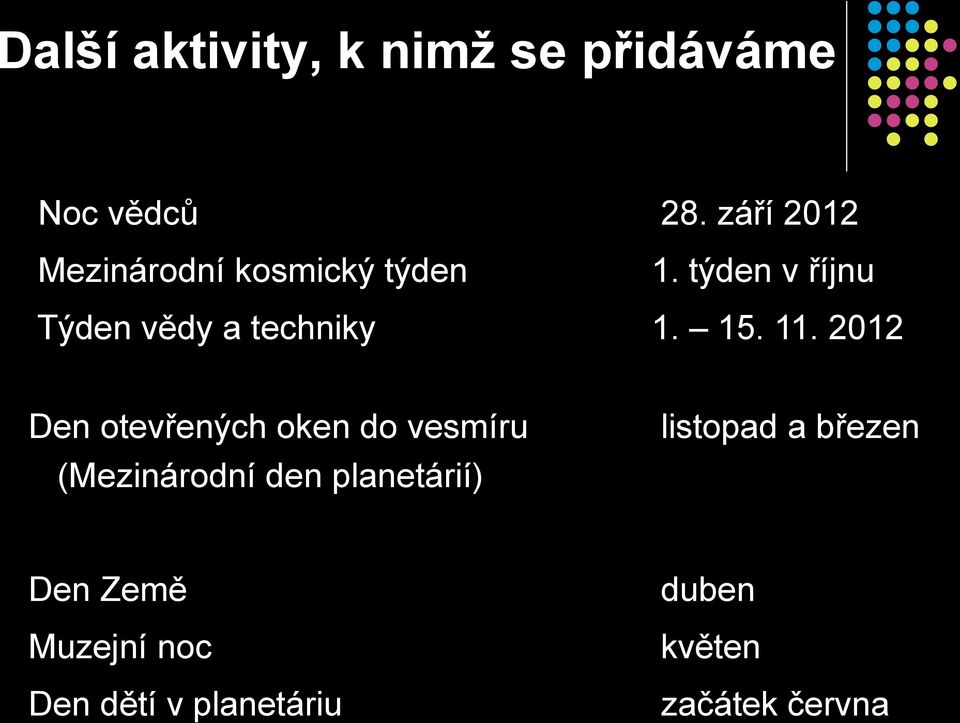 týden v říjnu Týden vědy a techniky 1. 15. 11.