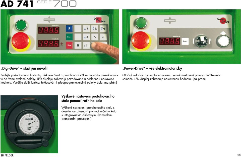 (na přání) Power-Drive vše elektromotoricky Otočný ovladač pro rychlonastavení, jemné nastavení pomocí tlačítkového spínače. LED displej zobrazuje nastavenou hodnotu.