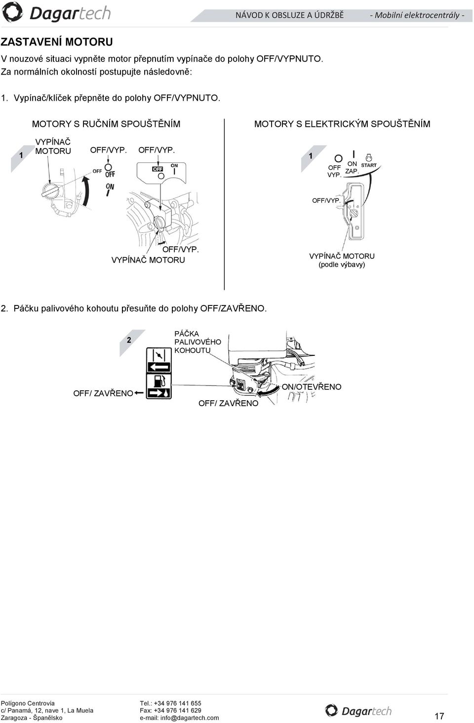 MOTORY S RUČNÍM SPOUŠTĚNÍM MOTORY S ELEKTRICKÝM SPOUŠTĚNÍM 1 VYPÍNAČ MOTORU OFF/VYP.