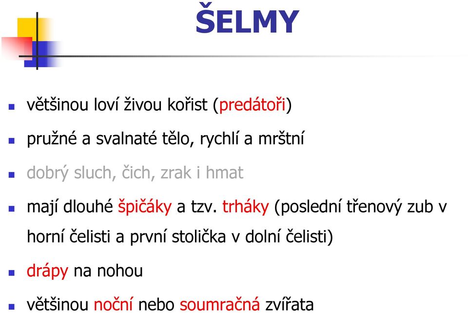 tzv. trháky (poslední třenový zub v horní čelisti a první stolička v