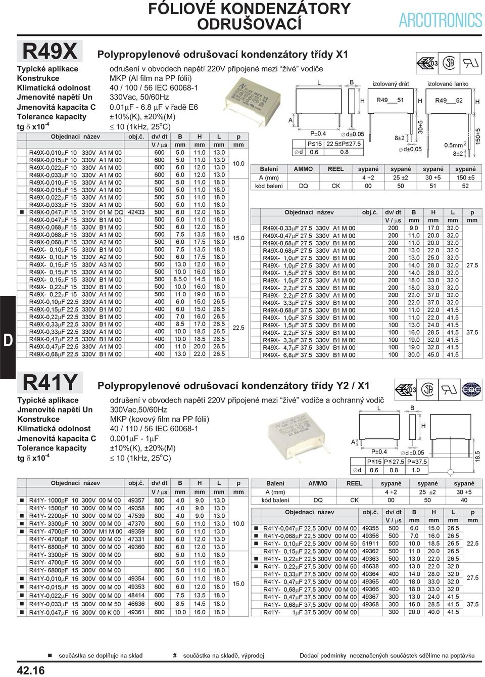 0 R49X-0,015mF 10 330V A1 M 00 600 5.0 11.0 13.0 R49X-0,022mF 10 330V A1 M 00 600 6.0 12.0 13.0 R49X-0,033mF 10 330V A1 M 00 600 6.0 12.0 13.0 R49X-0,010mF 15 330V A1 M 00 500 5.0 11.0 18.