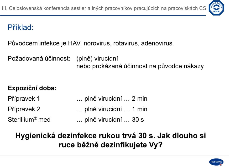 Expoziční doba: Přípravek 1 Přípravek 2 Sterillium med plně virucidní 2 min plně