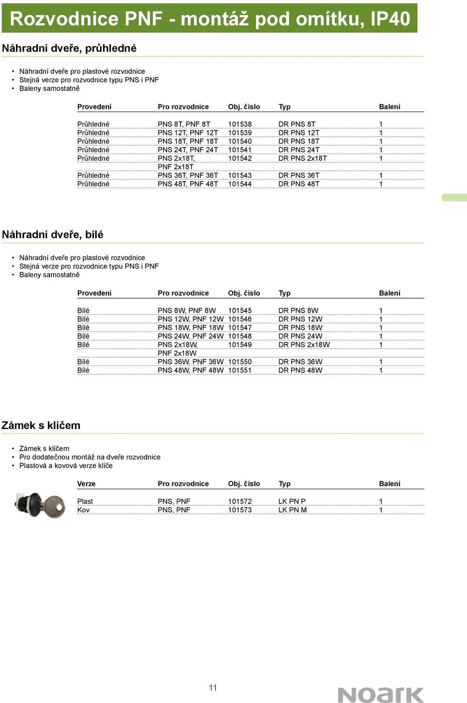 1 Průhledné PNS 2x18T, 101542 DR PNS 2x18T 1 PNF 2x18T Průhledné PNS 36T, PNF 36T 101543 DR PNS 36T 1 Průhledné PNS 48T, PNF 48T 101544 DR PNS 48T 1 Náhradní dveře, bílé Náhradní dveře pro plastové