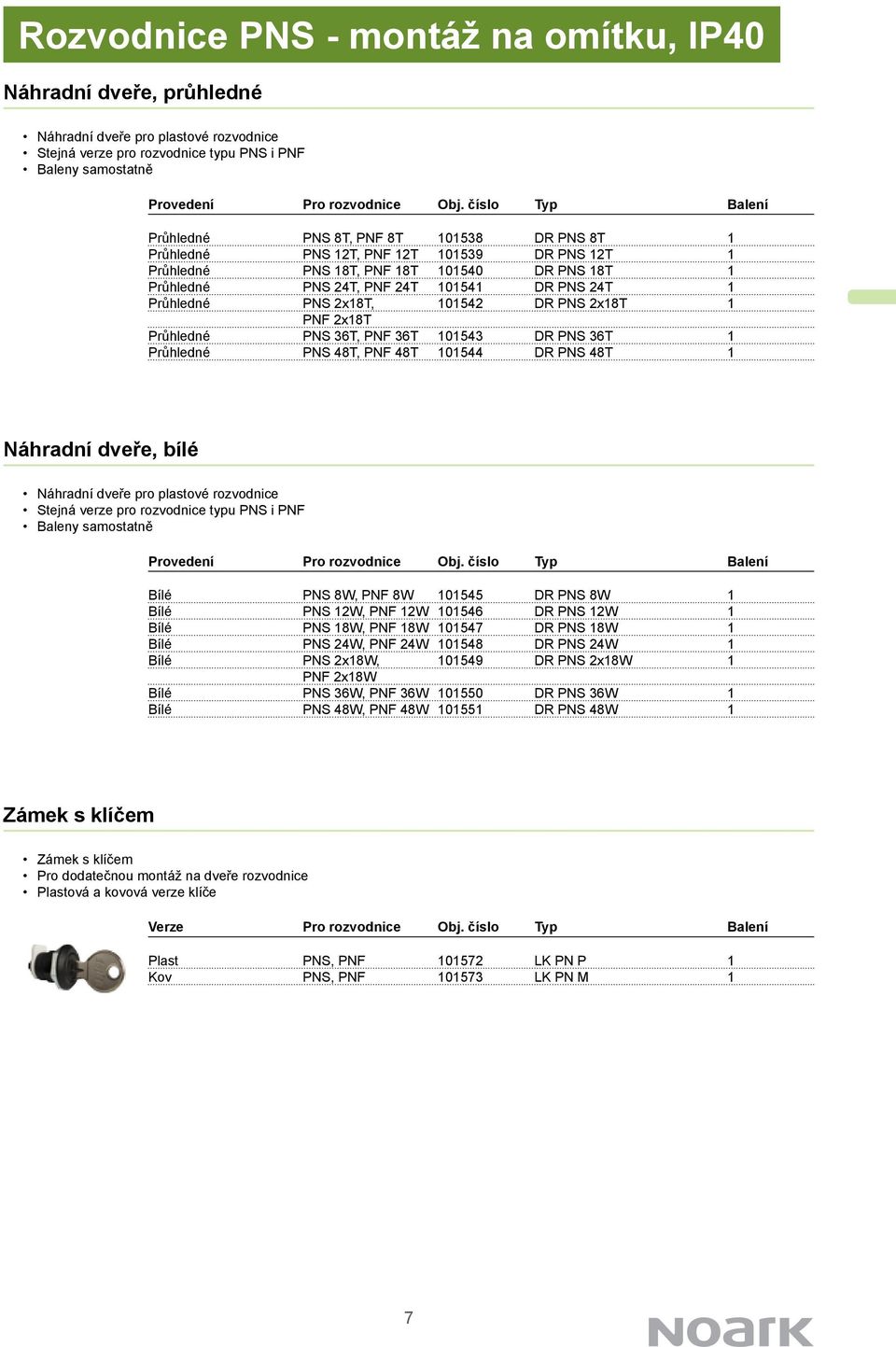 1 Průhledné PNS 2x18T, 101542 DR PNS 2x18T 1 PNF 2x18T Průhledné PNS 36T, PNF 36T 101543 DR PNS 36T 1 Průhledné PNS 48T, PNF 48T 101544 DR PNS 48T 1 Náhradní dveře, bílé Náhradní dveře pro plastové