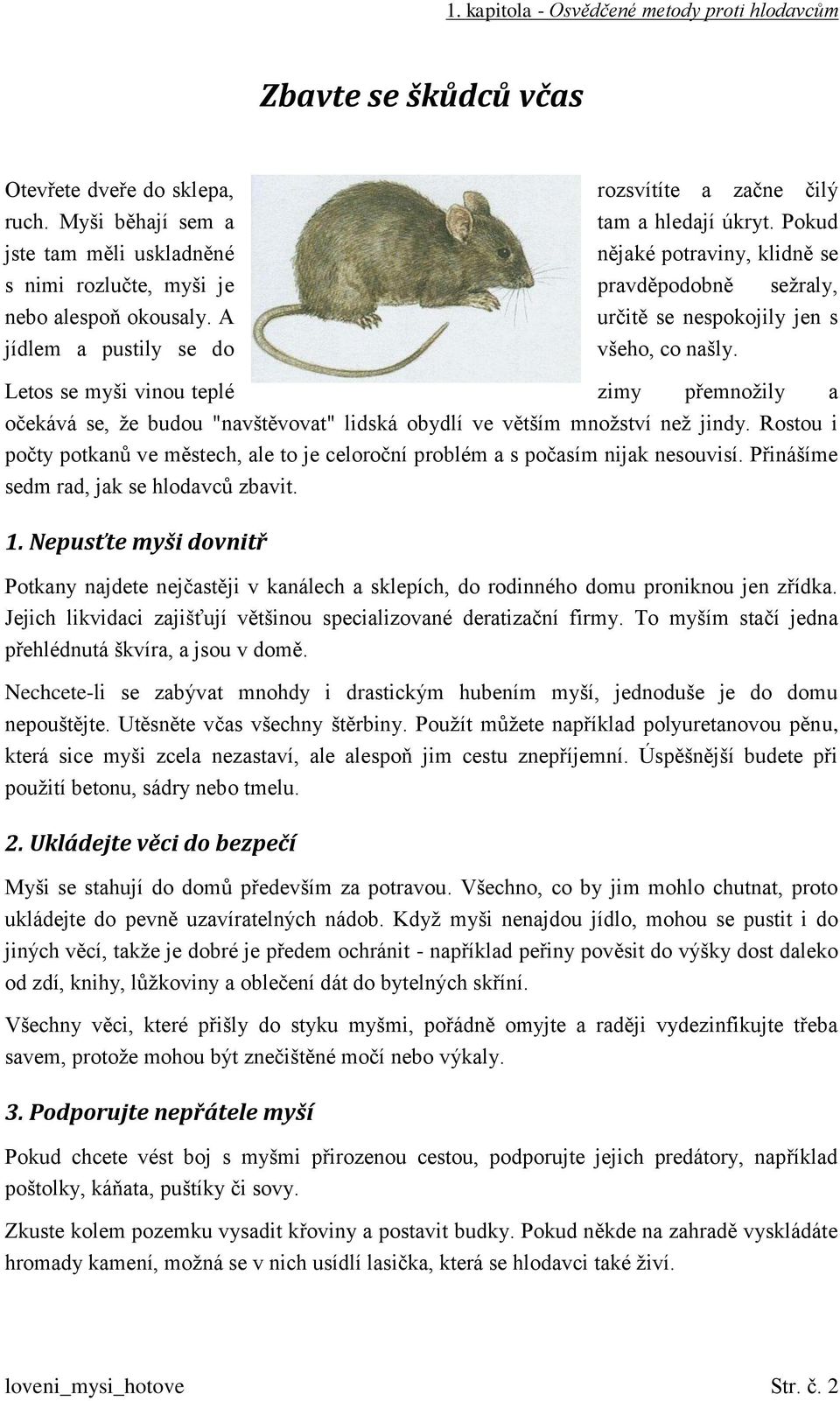 Letos se myši vinou teplé zimy přemnožily a očekává se, že budou "navštěvovat" lidská obydlí ve větším množství než jindy.