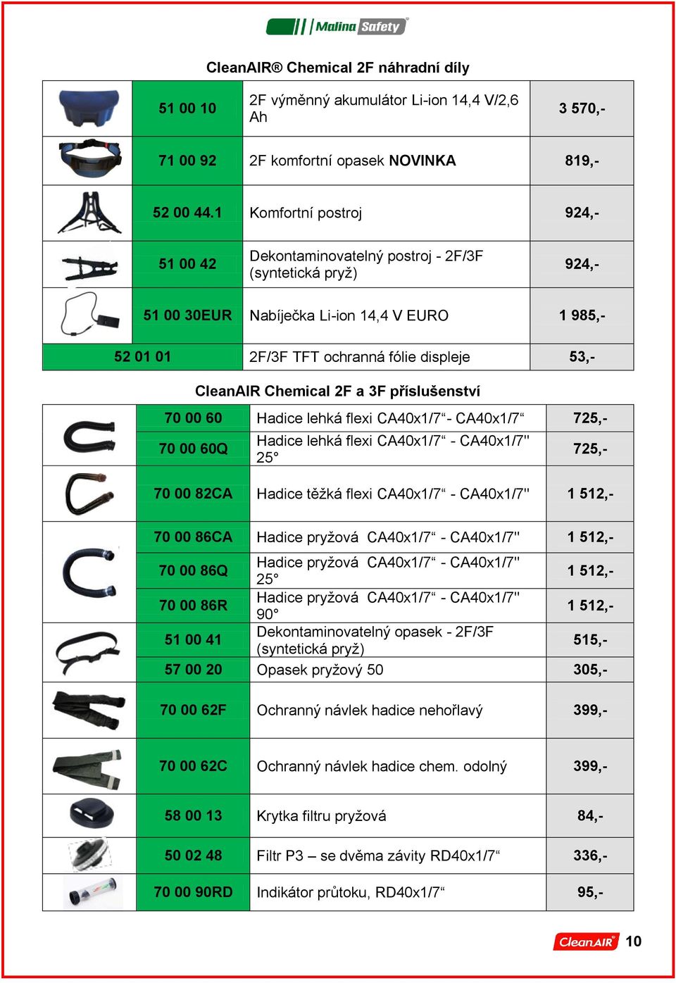 Chemical 2F a 3F příslušenství 70 00 60 Hadice lehká flexi CA40x1/7 - CA40x1/7 725,- 70 00 60Q Hadice lehká flexi CA40x1/7 - CA40x1/7" 25 725,- 70 00 82CA Hadice těžká flexi CA40x1/7 - CA40x1/7" 1