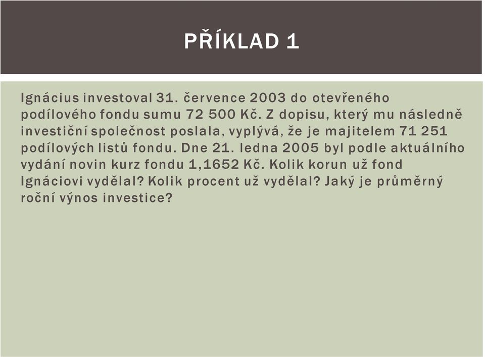 podílových listů fondu. Dne 21. ledna 2005 byl podle aktuálního vydání novin kurz fondu 1,1652 Kč.