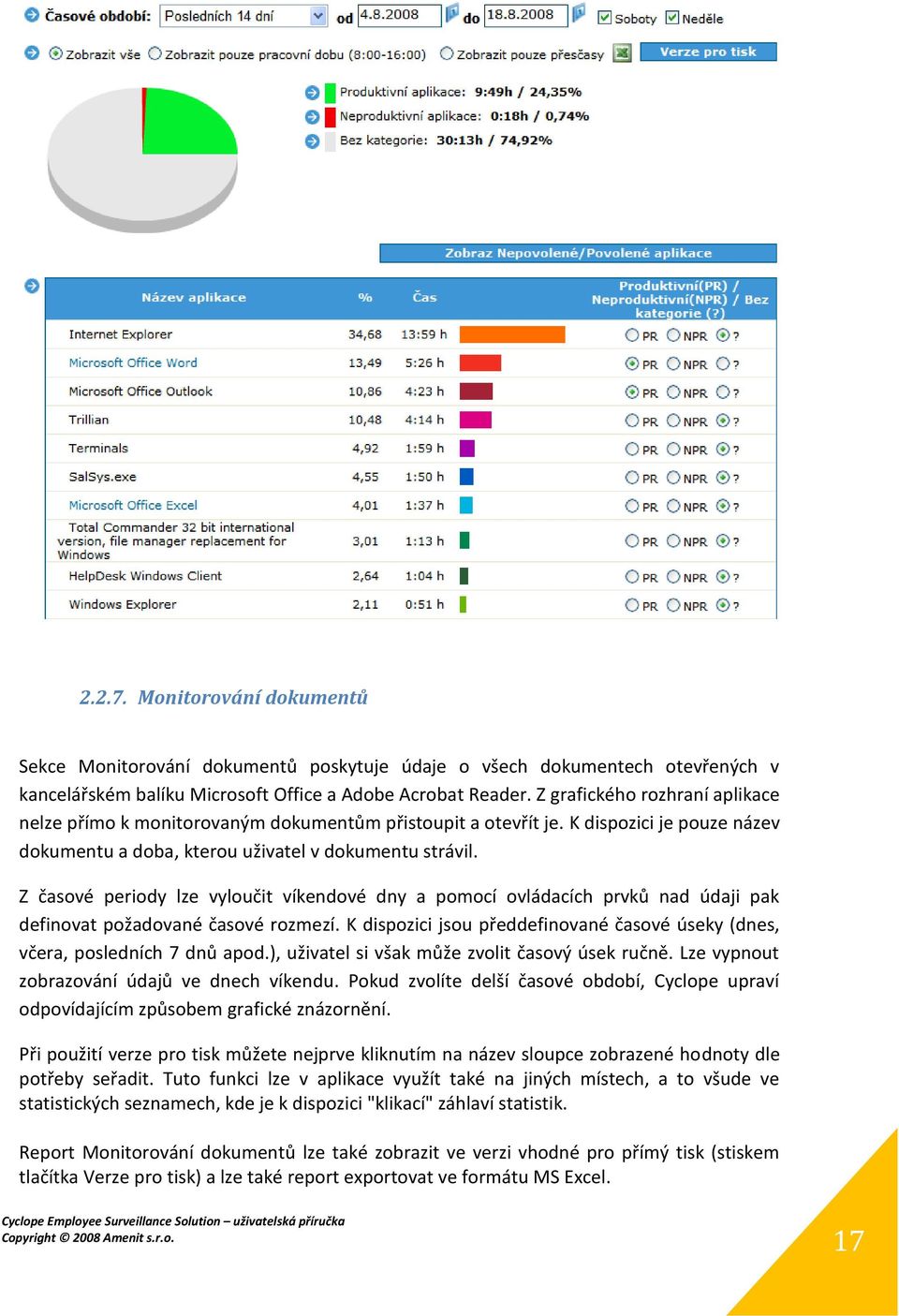 Z časové periody lze vyloučit víkendové dny a pomocí ovládacích prvků nad údaji pak definovat požadované časové rozmezí.