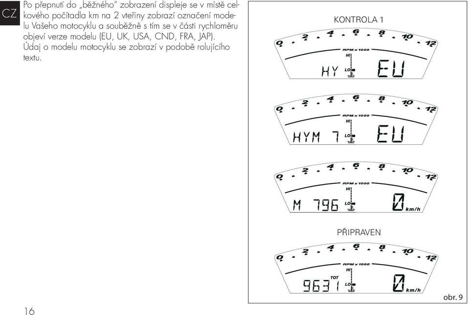 části rychloměru objeví verze modelu (EU, UK, USA, CND, FRA, JAP).