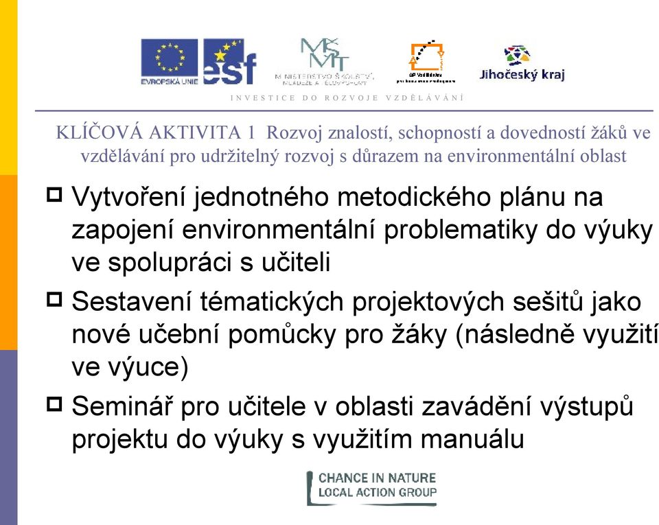 problematiky do výuky ve spolupráci s učiteli Sestavení tématických projektových sešitů jako nové učební