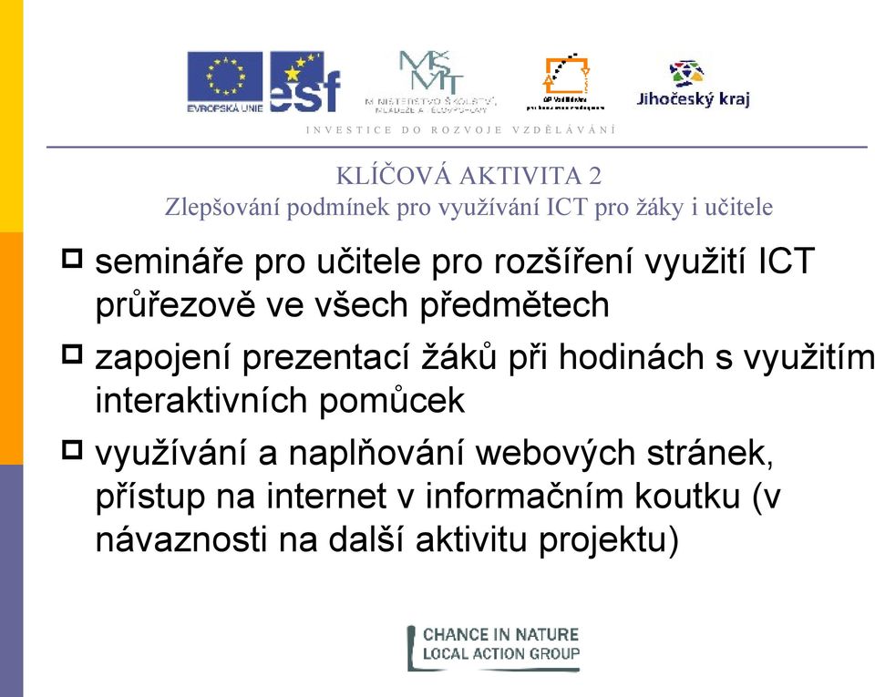 prezentací žáků při hodinách s využitím interaktivních pomůcek využívání a naplňování