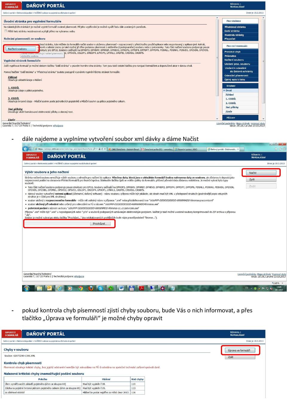 písemností zjistí chyby souboru, bude Vás o nich