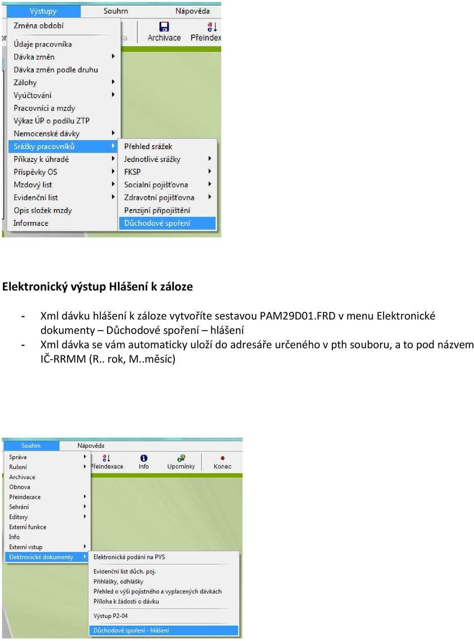 FRD v menu Elektronické dokumenty Důchodové spoření hlášení - Xml