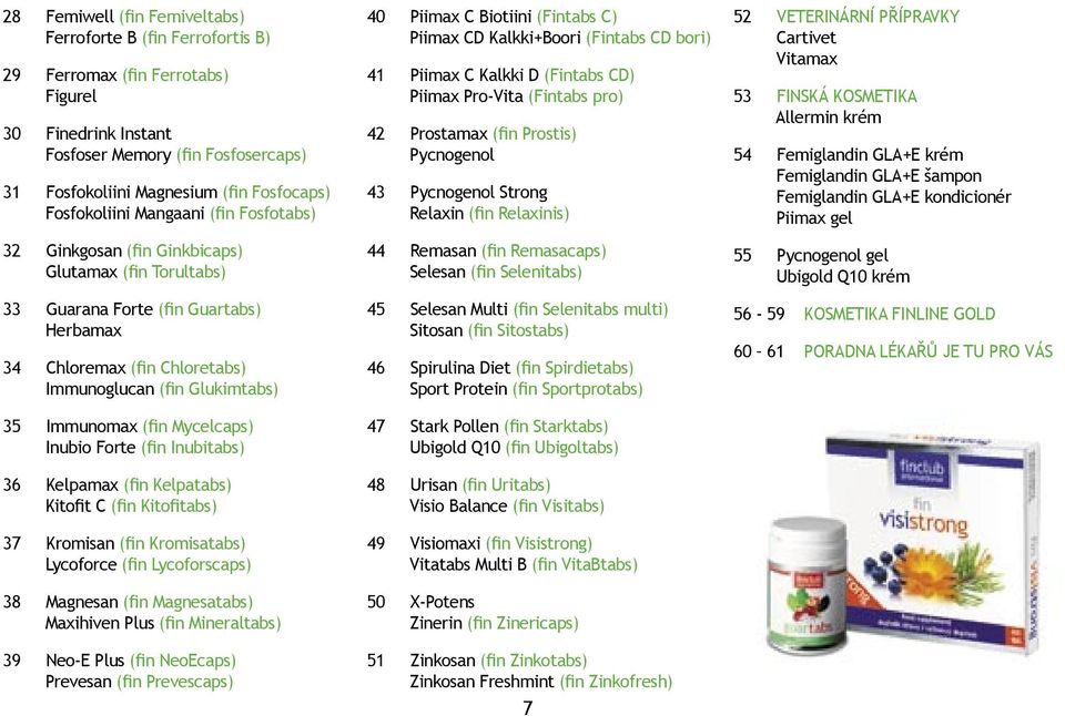 Immunomax (fin Mycelcaps) Inubio Forte (fin Inubitabs) 36 Kelpamax (fin Kelpatabs) Kitofit C (fin Kitofitabs) 37 Kromisan (fin Kromisatabs) Lycoforce (fin Lycoforscaps) 38 Magnesan (fin Magnesatabs)