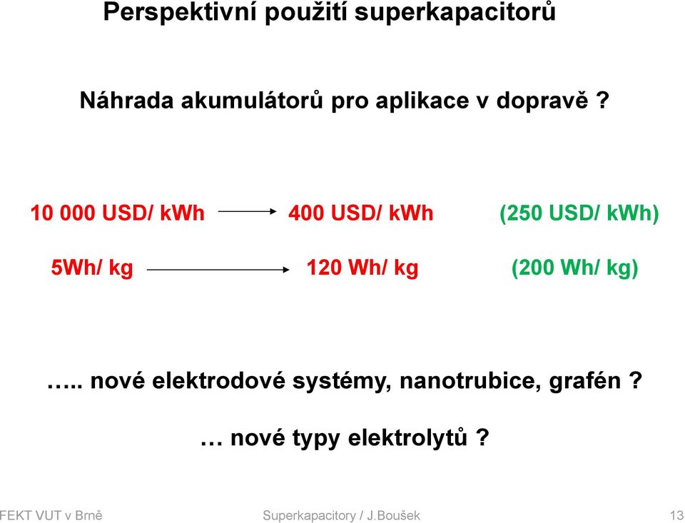 10 000 USD/ kwh 400 USD/ kwh (250 USD/ kwh) 5Wh/ kg 120 Wh/ kg (200