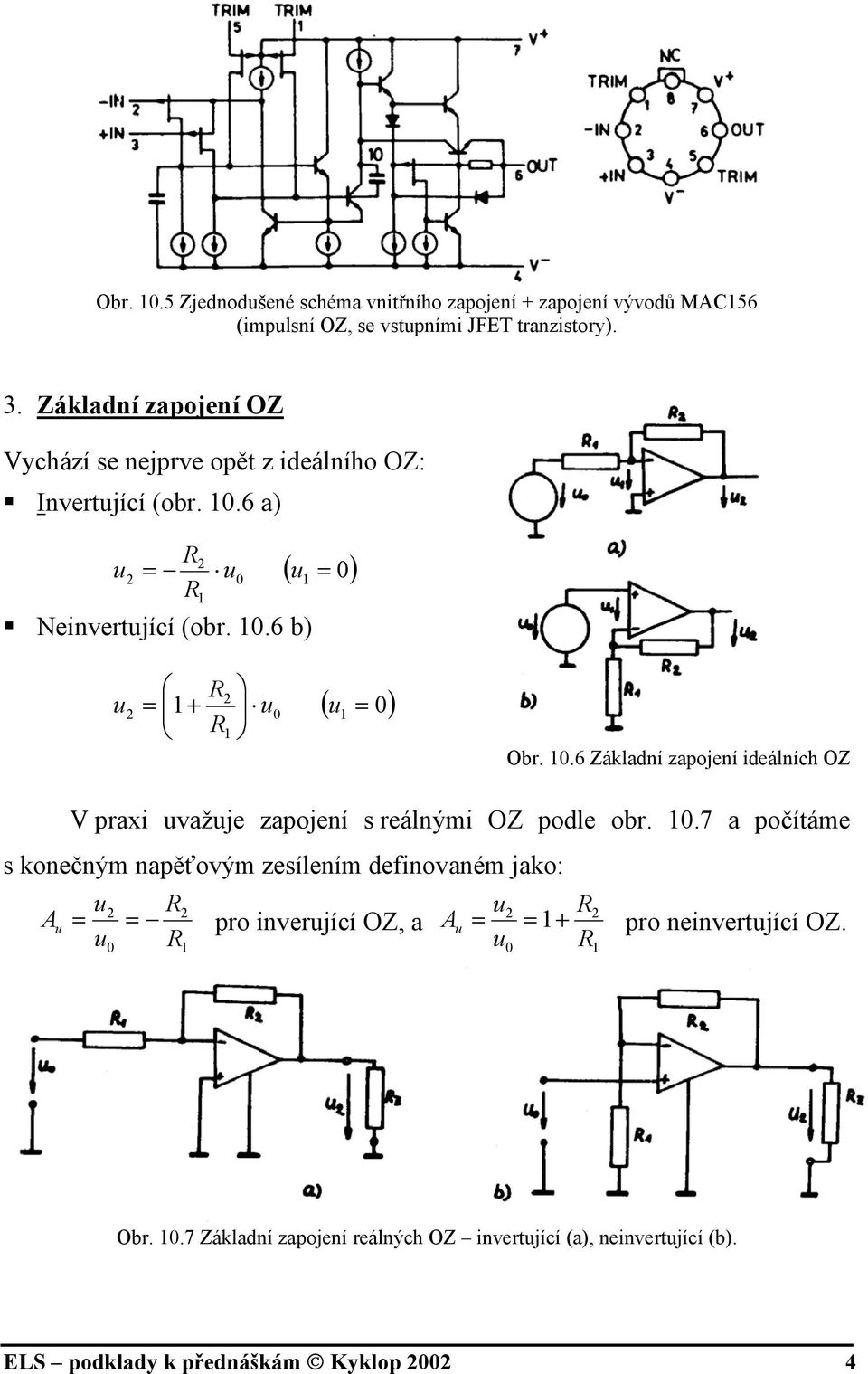 6 a) Neinvertjící (obr. 0.6 b) ( 0) = 0 = + ( 0) = 0 = Obr. 0.6 Základní zapojení ideálních OZ V praxi važje zapojení s reálnými OZ podle obr.