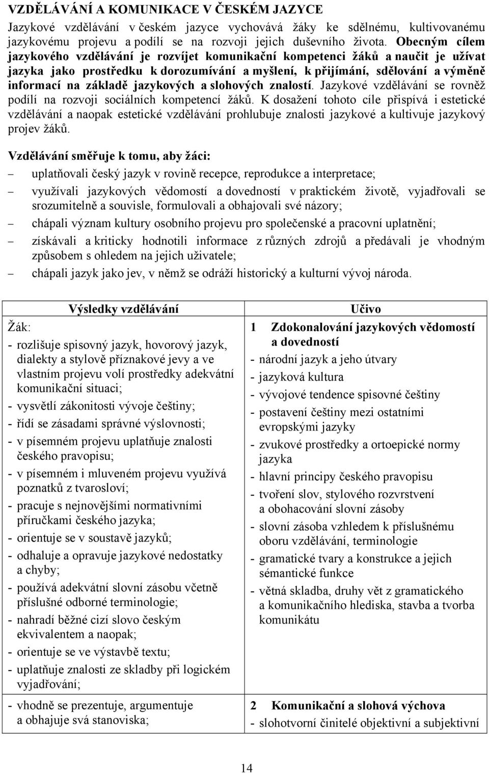 jazykových a slohových znalostí. Jazykové vzdělávání se rovněž podílí na rozvoji sociálních kompetencí žáků.