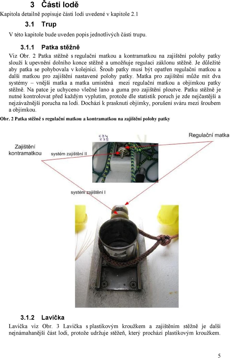 Šroub patky musí být opatřen regulační matkou a další matkou pro zajištění nastavené polohy patky.