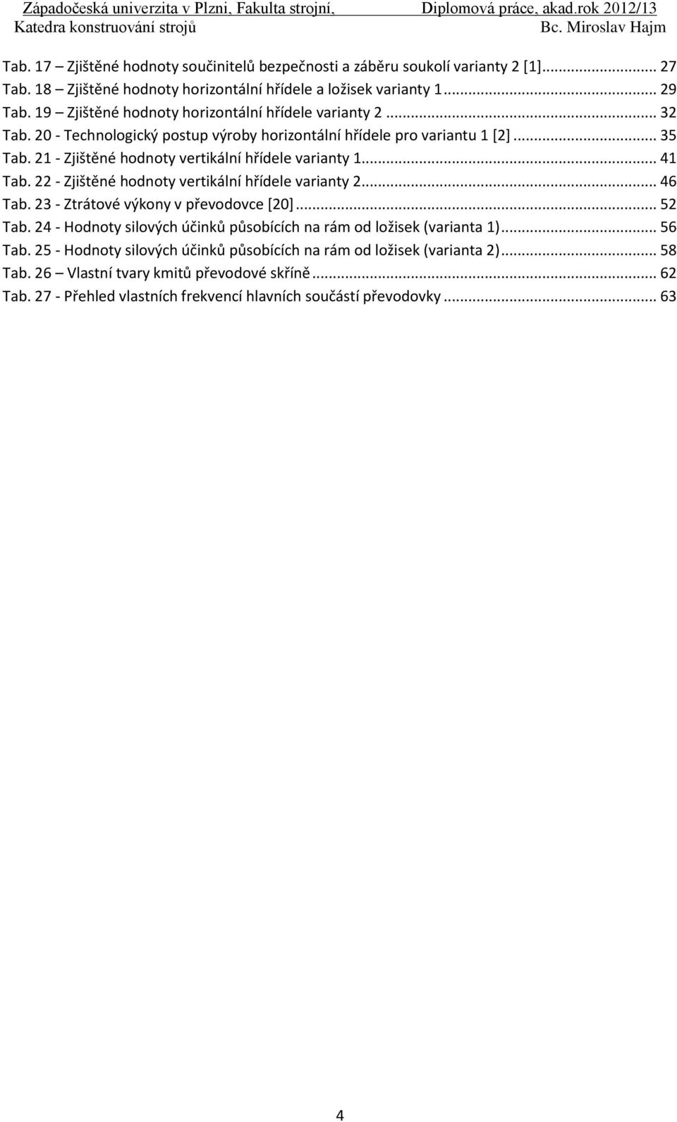 21 - Zjištěné hodnoty vertikální hřídele varianty 1... 41 Tab. 22 - Zjištěné hodnoty vertikální hřídele varianty 2... 46 Tab. 23 - Ztrátové výkony v převodovce [20]... 52 Tab.