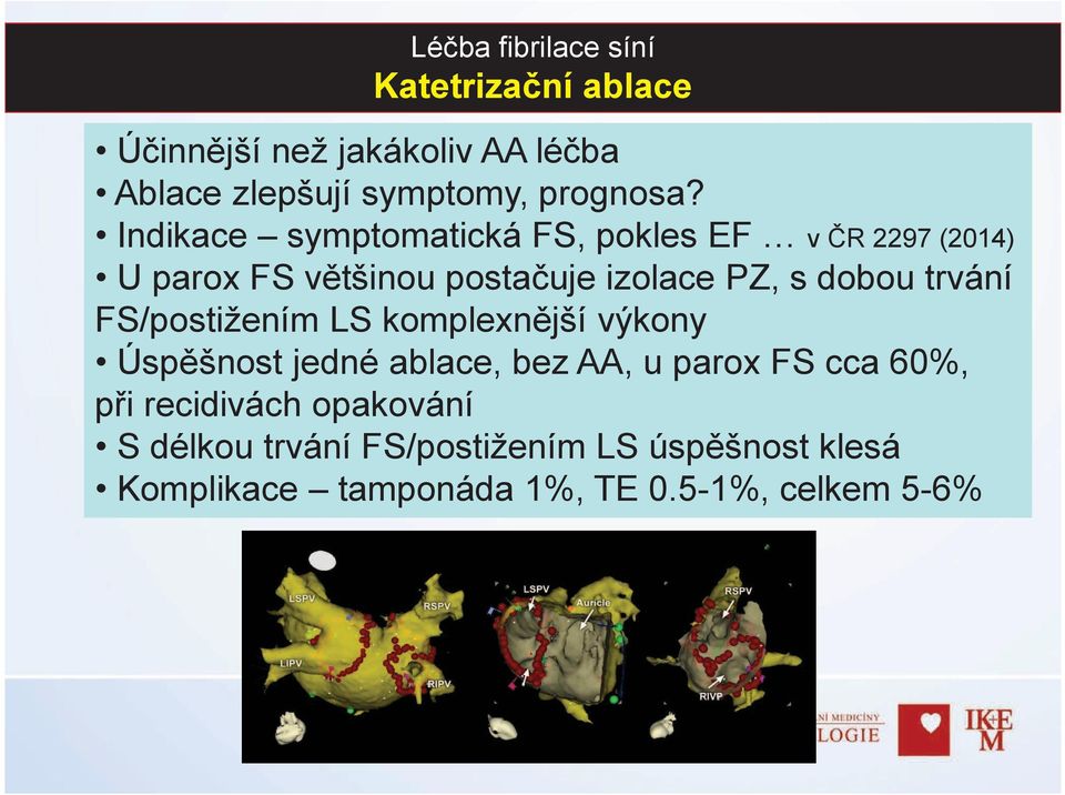 dobou trvání FS/postižením LS komplexnější výkony Úspěšnost jedné ablace, bez AA, u parox FS cca 60%,