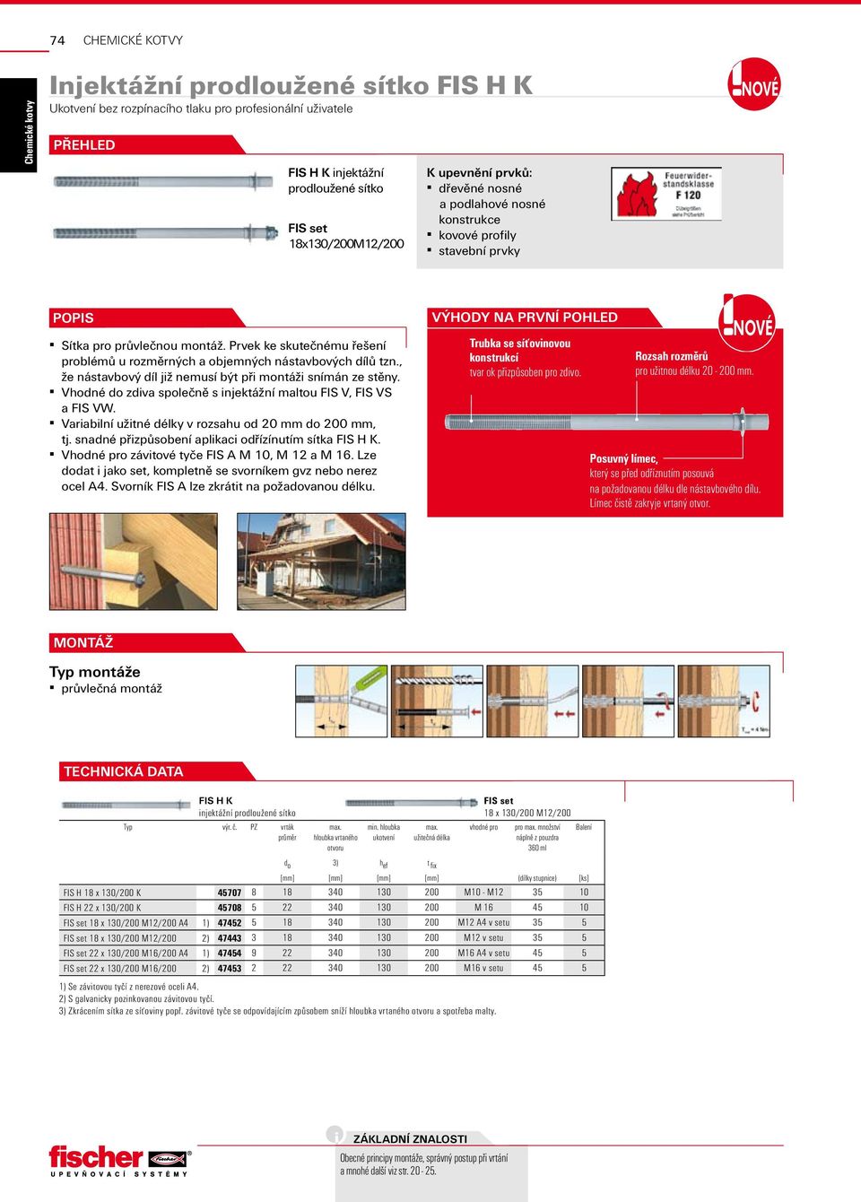 , že nástavbový díl již nemusí být při montáži snímán ze stěny. Vhodné do zdiva společně s injektážní maltou FIS V, FIS VS a FIS VW. Variabilní užitné délky v rozsahu od 20 mm do 200 mm, tj.