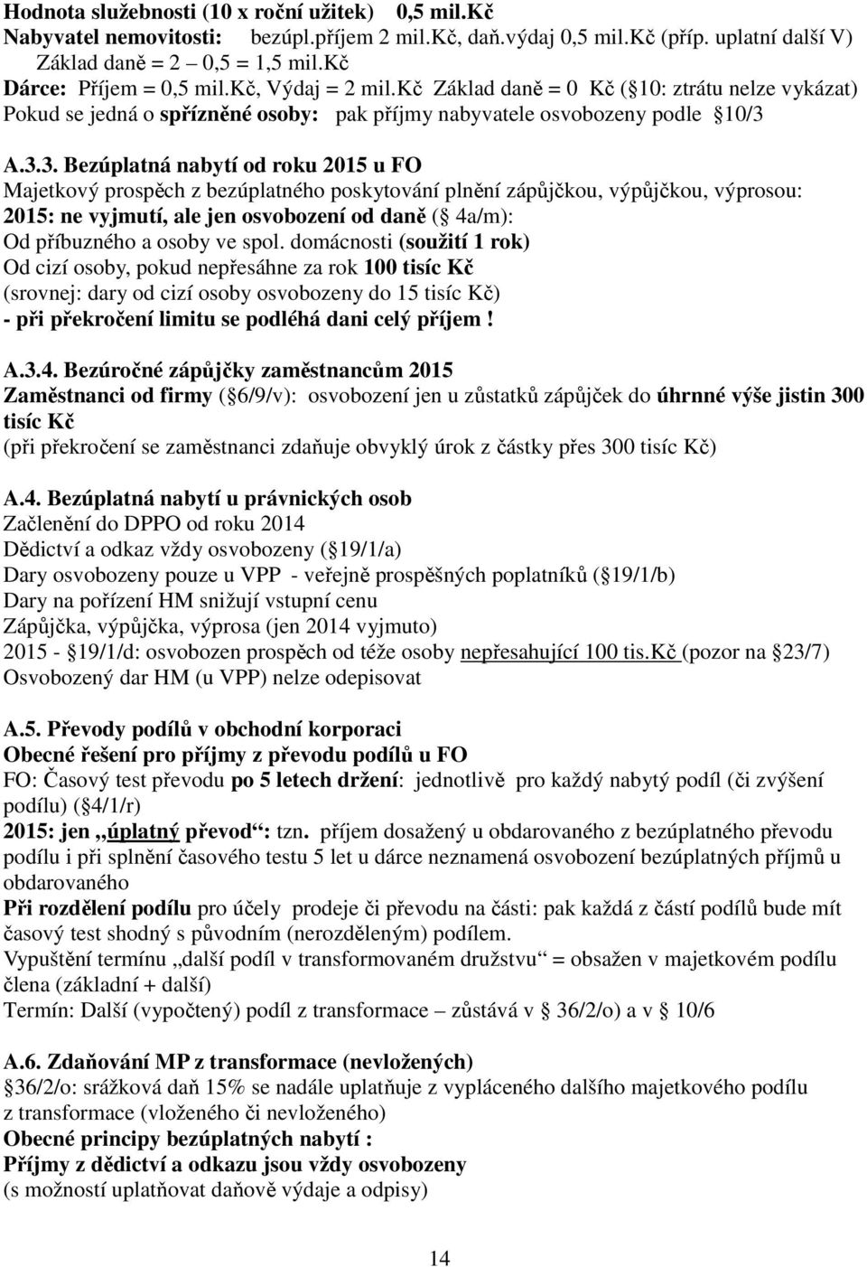 A.3.3. Bezúplatná nabytí od roku 2015 u FO Majetkový prospěch z bezúplatného poskytování plnění zápůjčkou, výpůjčkou, výprosou: 2015: ne vyjmutí, ale jen osvobození od daně ( 4a/m): Od příbuzného a