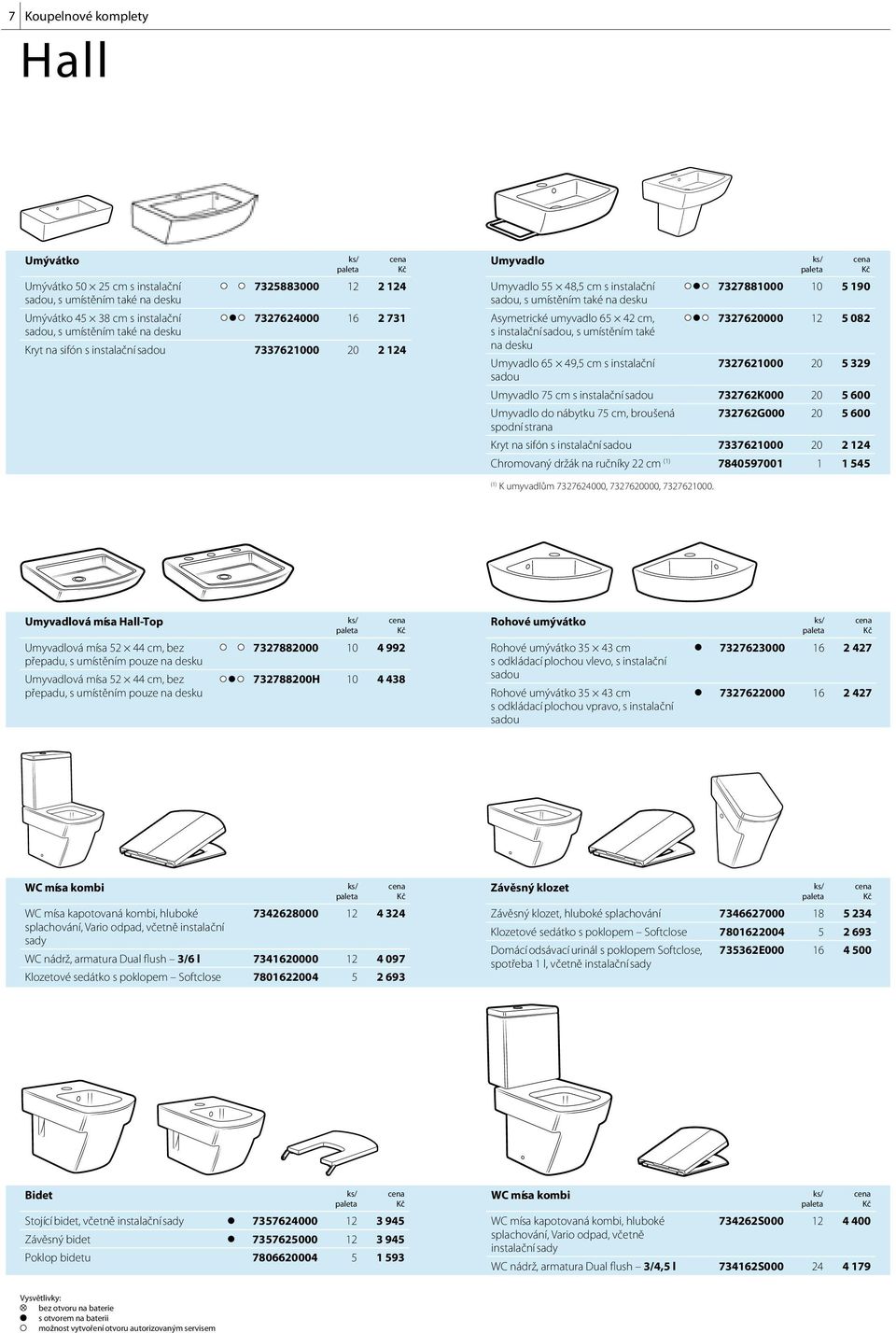 na desku Umyvadlo 65 49,5 cm s instalační sadou 7327881000 10 5 190 7327620000 12 5 082 7327621000 20 5 329 Umyvadlo 75 cm s instalační sadou 732762K000 20 5 600 Umyvadlo do nábytku 75 cm, broušená