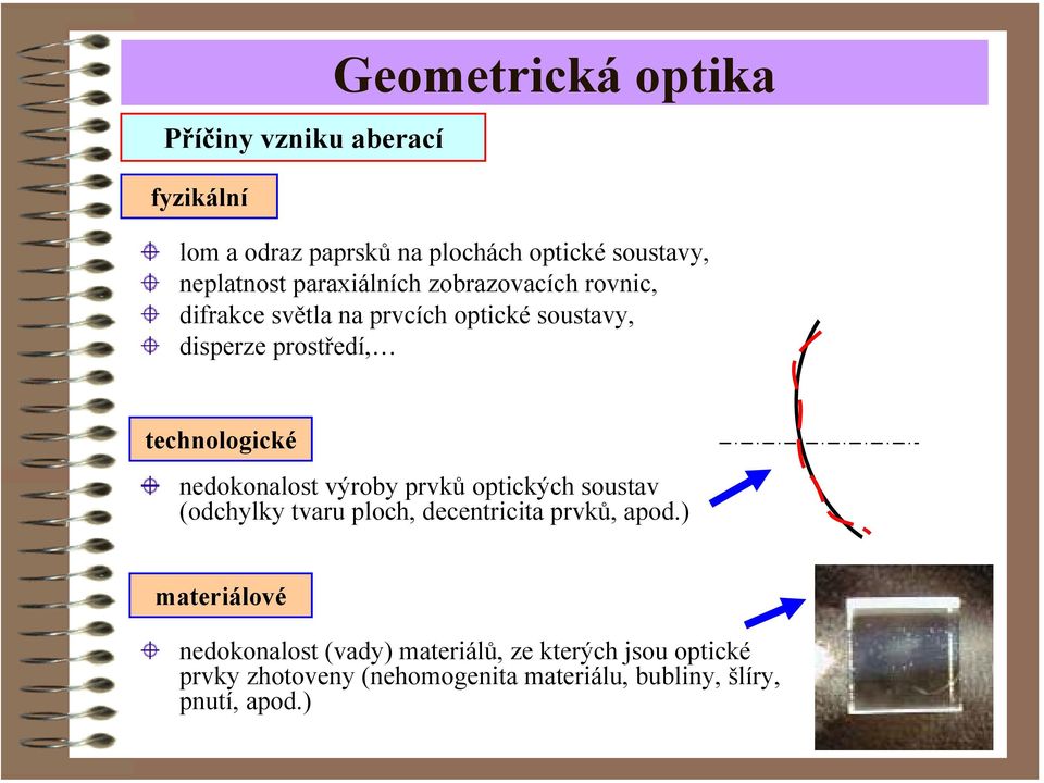 nedokonalost výoby pvků optických soustav (odchylky tvau ploch, decenticita pvků, apod.