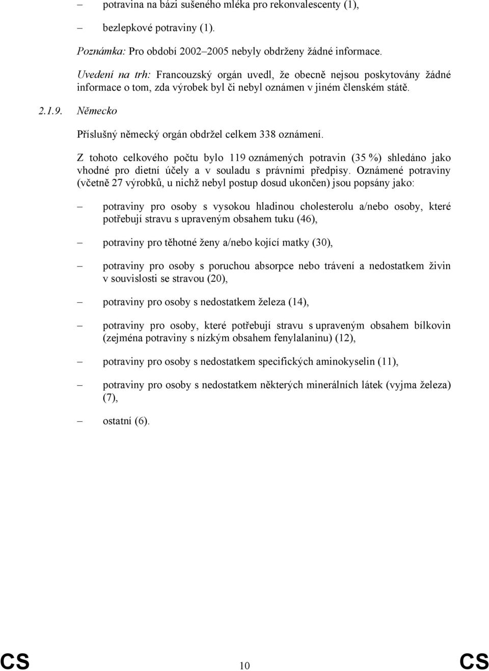 Německo Příslušný německý orgán obdržel celkem 338 oznámení. Z tohoto celkového počtu bylo 119 oznámených potravin (35 %) shledáno jako vhodné pro dietní účely a v souladu s právními předpisy.