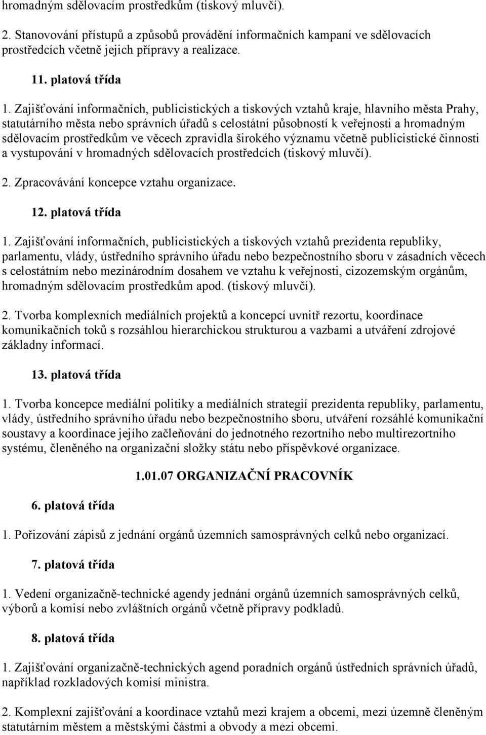 prostředkům ve věcech zpravidla širokého významu včetně publicistické činnosti a vystupování v hromadných sdělovacích prostředcích (tiskový mluvčí). 2. Zpracovávání koncepce vztahu organizace. 12.